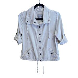 Christopher & Banks Linen Blend Snap Front Roll-Tab Sleeve Jacket Women's Small